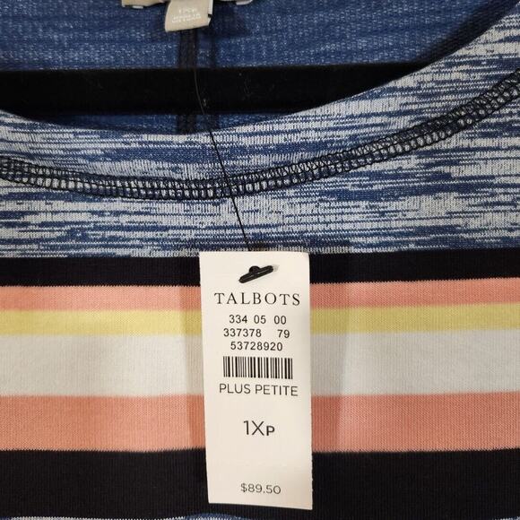 New Talbots 1XP $90 Colorful Stripe Cotton Blend Midi Beach Coastal Knit Dress - Picture 5 of 10